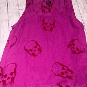 E.Vil pink SILK SKULL racerback tank L